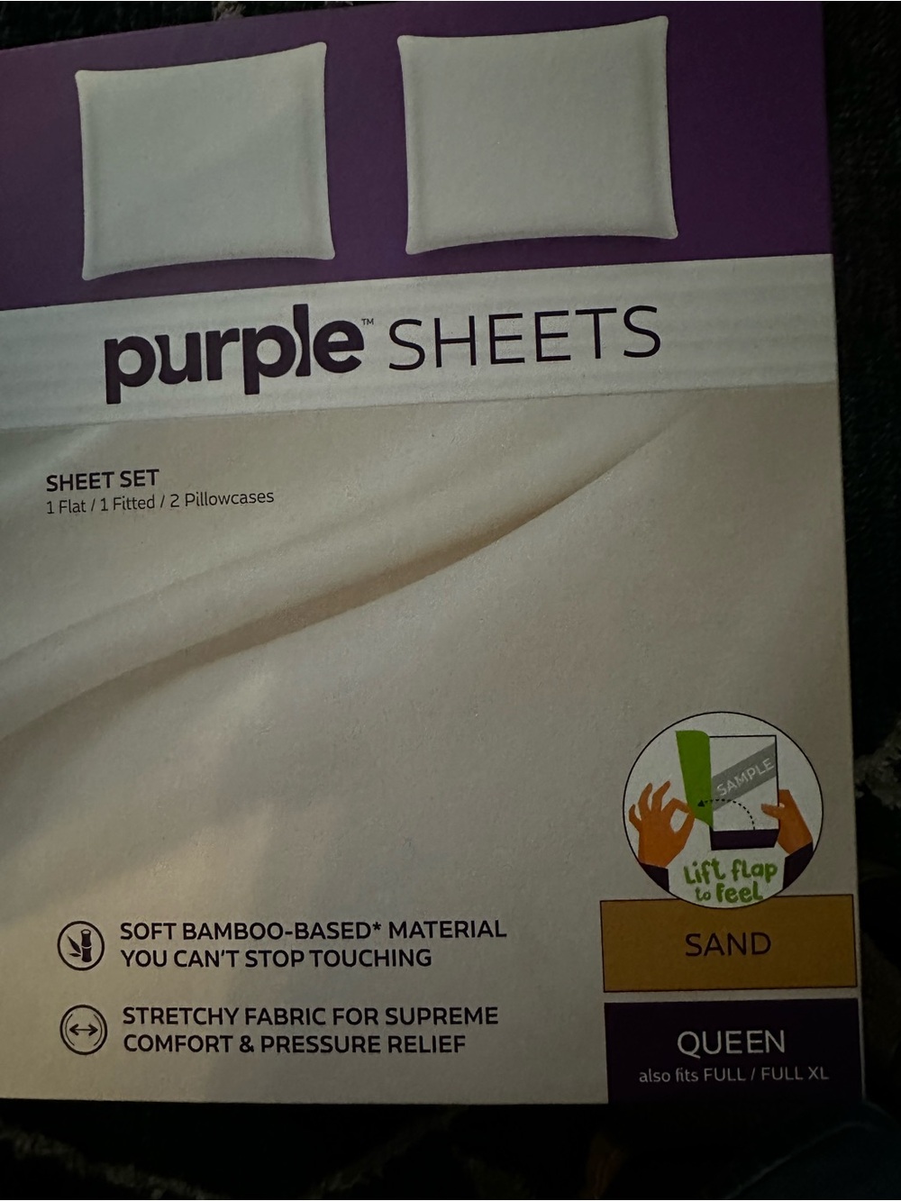 Purple bamboo based material sheet set. Includes 2 pillowcases as well